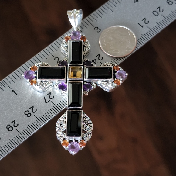 NICKY BUTLER RAJ COLLECTION LIMITED Sterling Silver Onyx Cross Pendant 925 NB - Picture 3 of 10